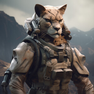 Female, anthromorphic mountain lion, military gear ACU