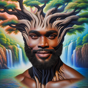 A hyper-realistic 3-D oil painting depicting a tree integrated w...