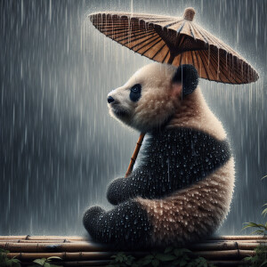 Create an image of a panda with a raindrop pattern on its fur, s...