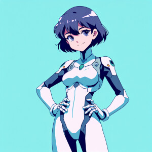 1990s anime screencap, girl a plugsuit, standing with hands on h...