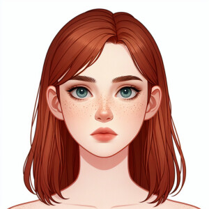 Fille pâle, quelques tâches rousseur , cheveux auburn mi longs,...