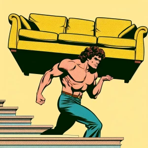 A lanky brown Colombian man with mid length, curly brown hair an...