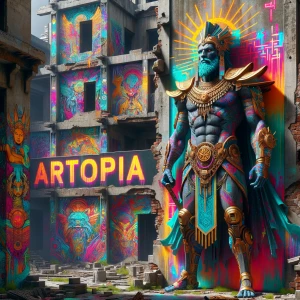 urban ruins. Neon Zefesque Graffiti in vivid fresh dripping, neo...