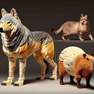 Wolf, cat, and cappybara