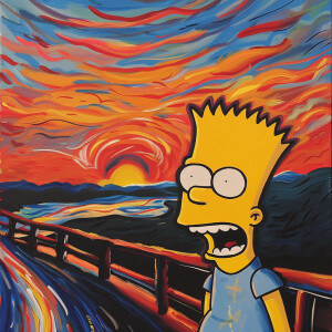 Bart Simpsons set against a classical impressionist landscape, s...