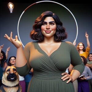 A vibrant, plus-sized woman, standing tall at 5'5", radiates con...