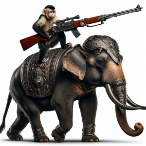 Monkey with ak-47 ride on war elephant