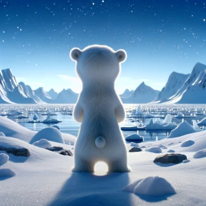 A cute polar bear standing on its hind legs in a snowy Arctic la...