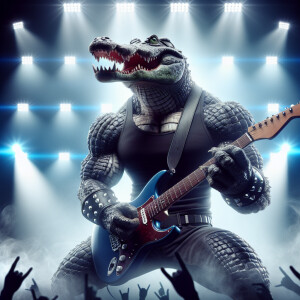 Man-Aligator Hybrid Playing Heavy Metal Music On his electric gu...