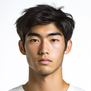 Create an image of a 23-year-old Japanese man with a clean and m...