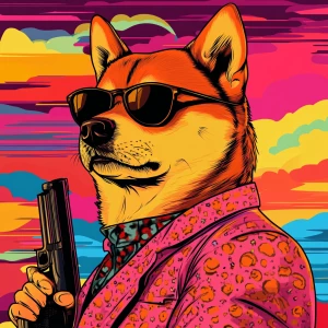 MEME DOGE in GTA art style, dsvsv, in the style of a Grand Thef...