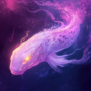 Create a digital painting of a glowing, schlocky leviathan with...