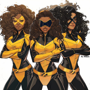 Create a trio of superheroines consisting of Asha Williams (28 y...