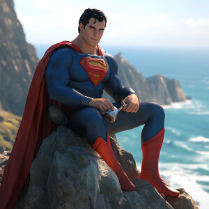 Design a realistic 3D-rendered anime-inspired scene where Superm...