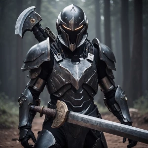 solo faceless male, crazy smile, full body, Black armor, helmet...