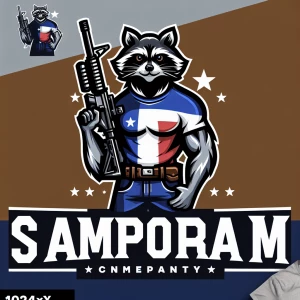 muscular racoon wearing a texas flag t-shirt holding a rifle