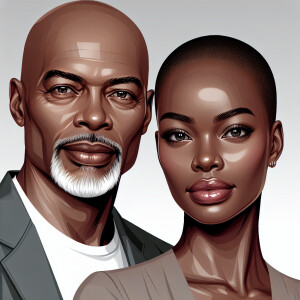 attractive African-American couple in their 50s. The man has a b...