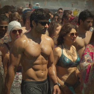 Photorealism hypperealism,a muscular beefy criminal kashmiri son...