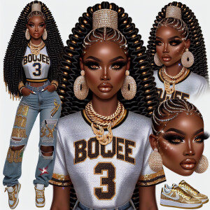 Design an image depicting an elegant African American woman with...