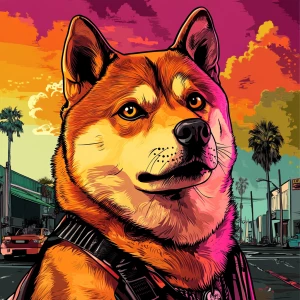 MEME DOGE in GTA art style — — in the style of a Grand Theft Au...