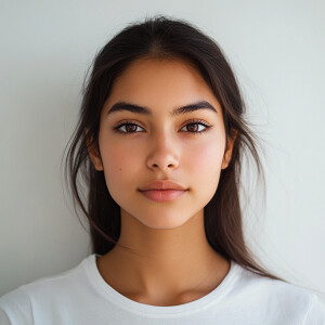 Portrait of a 19-year-old Venezuelan-Californian woman with a cl...