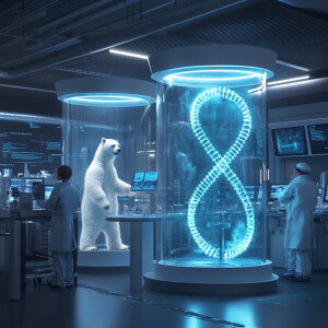 Create an anime-style 3D rendering of a high-tech, futuristic la...