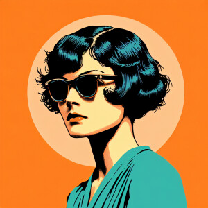 A retro 1920 illustration of an American woman with sunglasses a...