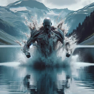 Create a hyper-realistic image of an enraged, colossal, bald gia...