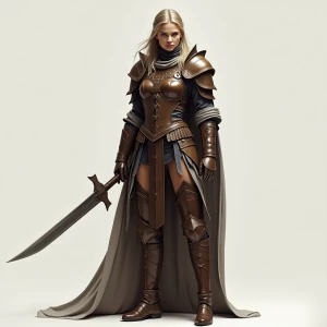 A female warrior clad in stylized, form-fitting leather armor.fu...