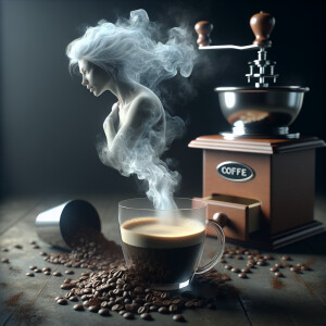 A realistic image of a clear glass mug of coffee, with the steam...