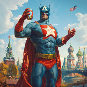 Superman in Russia with beer