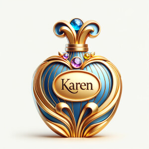 Create a 3-D realistic gold and blue, colorful jewels perfume b...