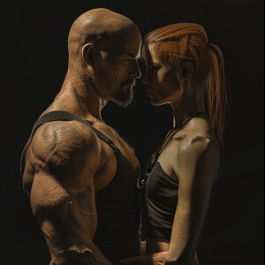 High resolution photorealistic image. Tall, bald, muscular man w...