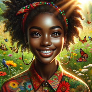 Create an image of a african-American young girl with a joyful e...