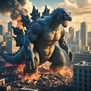 Godzilla destroying city