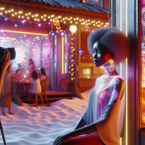 3-D image of a beautiful LIGHT SKIN, African-American woman she...