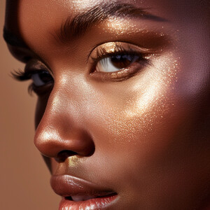 Capture a high-definition, slow-motion close-up of flawless, glo...