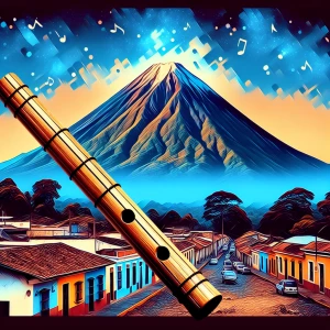 make the flute in the sign an bamboo flute and have the volcano...