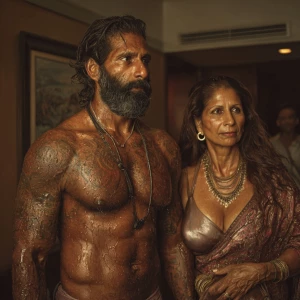 Hyperrealism ,photo painting .an indian muscular beefy bearded t...