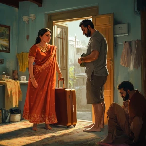 HD digital art depicting a 54-year-old Gujarati aunty who works...