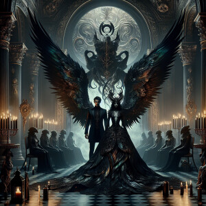 "Imagine a grand, dark chamber veiled in shadow and illuminated...