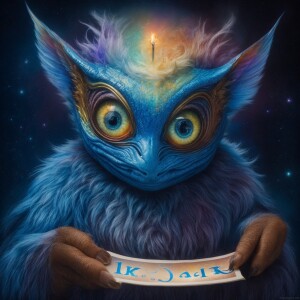 A watercolor airbrush oil painting of a  creature with glowing b...