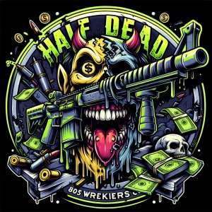 Create a masterpiece professional , horror-themed circular brand...