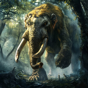 Create an image of a colossal creature that combines an elephant...