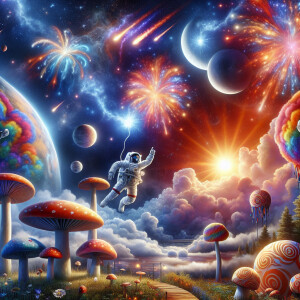 Surreal trees floating above the ground, clouds twisted like can...