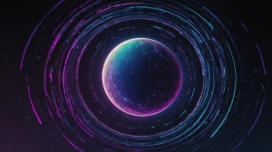A minimalist abstract soundscape visual — glowing concentric rin...