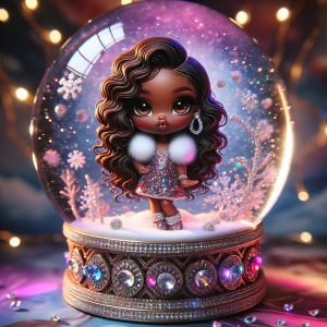 A full snow globe featuring a chibi-style African American girl...