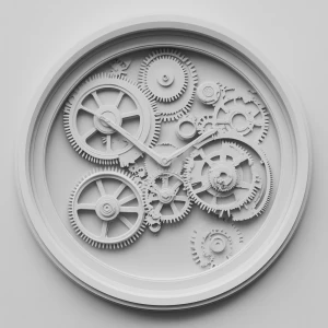 Design a grayscale 3D bas-relief of the inner gears of a watch,...