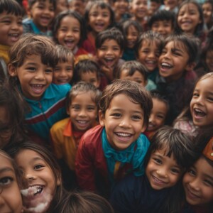 Kids face with wide smiles