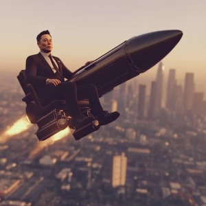 Elon Musk..riding a rocket, in GTA San Andreas and carton style
